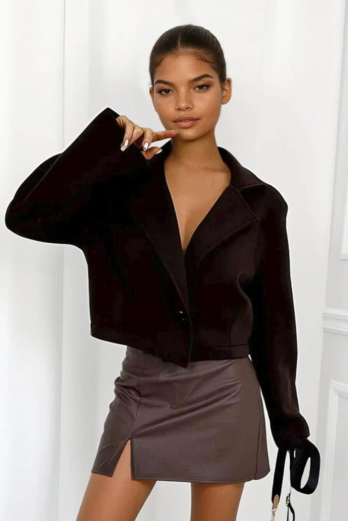 Dámske čokoládové hrubé krátke sako