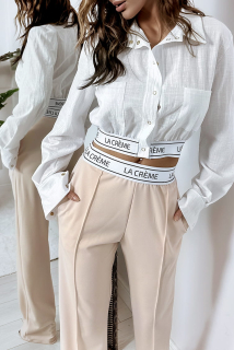 Dámsky komplet, broskyňové nohavice + biela košeľa